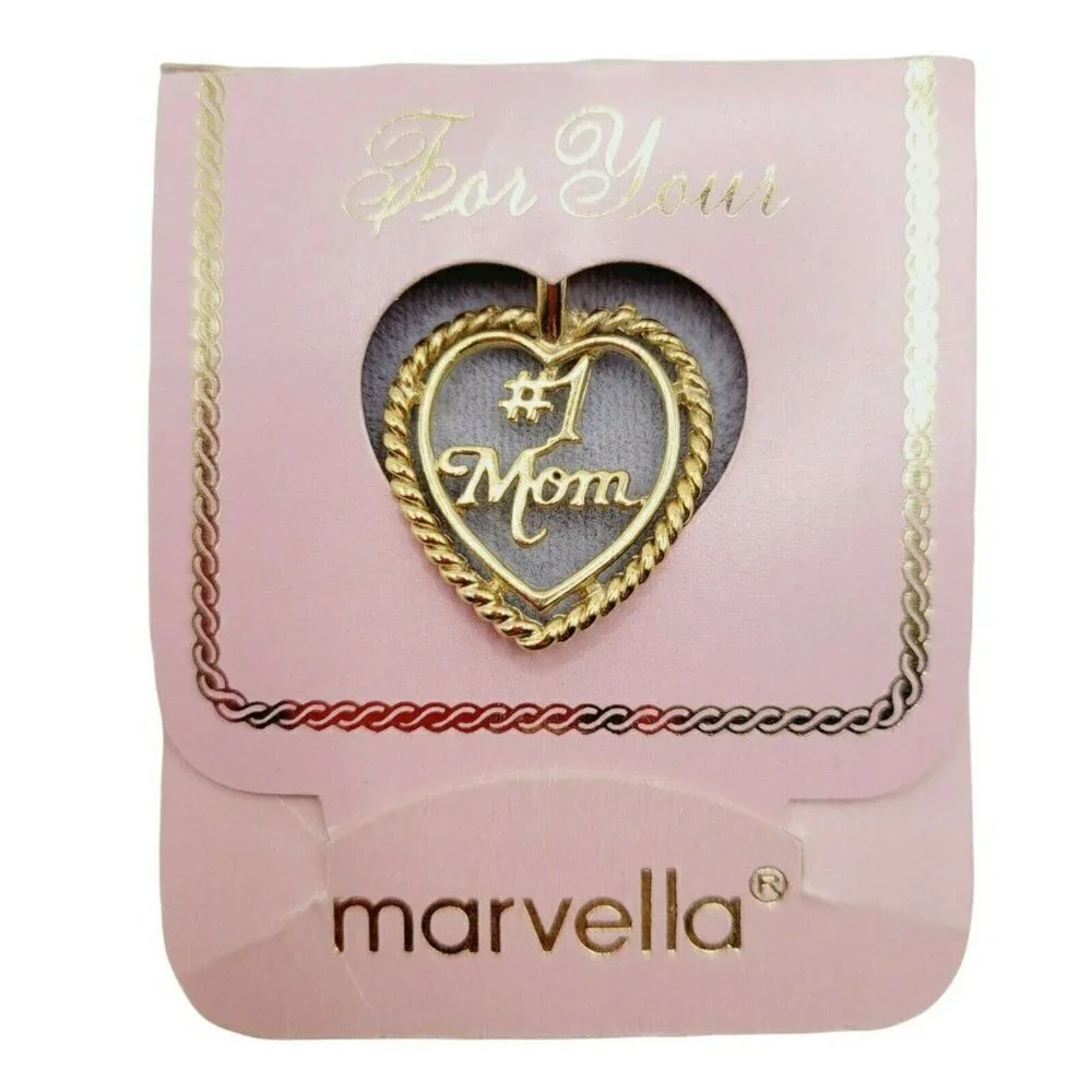 Vintage Marvella #1 Mom Pendant Gold Tone New On Card Registration # Delicate